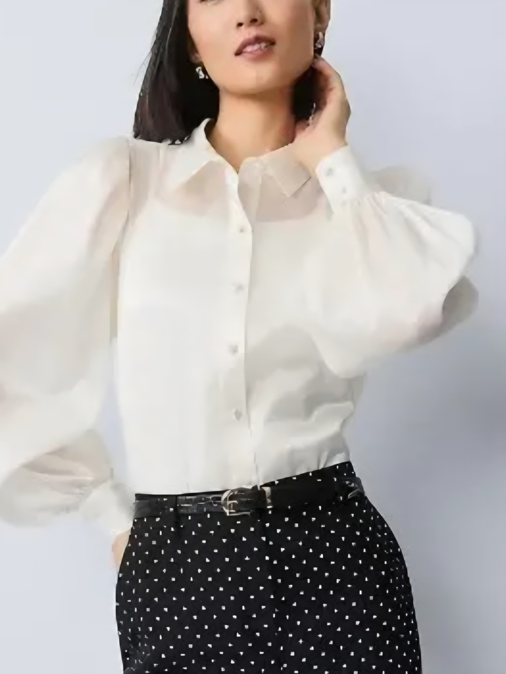 Ann Taylor Cream Puff-Sleeve Button-Down Blouse
